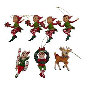 163146 Midwest Cbk Ganz H0 Christmas Holiday Elf Ornaments Lot Of 7