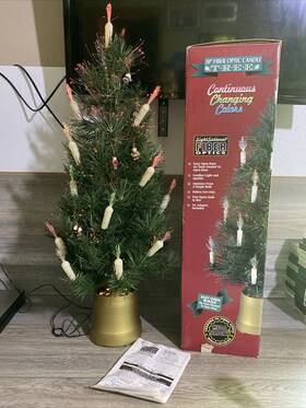 Bts12 Midwestern Home Products Vintage Fiber Optic Candle Christmas Tree 30 Inch Continuous Changing Colors