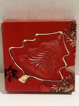 Mikasa 020911390342 Yuletide Tree Gold Sweet Dish Christmas Glass Holidays 5 Inch Japan