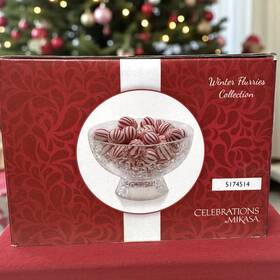 5174514 Mikasa Christmas Winter Flurries Collection Crystal Footed Candy Bowl