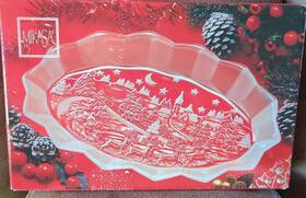 0710 Mikasa 641265015004 Silent Night Oval Sweet Dish 12 Inch Tray Crystal Candy Platter Christmas Nib