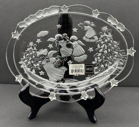 Mikasa 641265191708 Crystal Holiday Oval Candy Dish With Angels And Christmas Trees Germany
