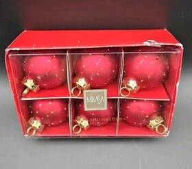Mikasa 641265417631 Place Card Holders Gold And Red Ornament Christmas Balls Nib