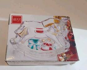 Sa173 Mikasa Sa173/210 Christmas Rocking Horse Silver Candy Dish Bowl Crystal Glass Heavy 7.5 Inch