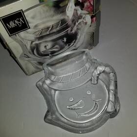 Wx039 Mikasa Frostys Magic Snowman Glass Candy Nut Dish Christmas Holidays Vtg