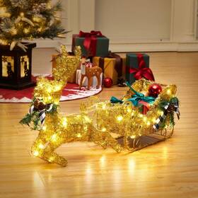 Milleloom 198723534107 Christmas 3d Reindeer Sleigh Decorations 28 Inch Indoor Light Up Deer Decor