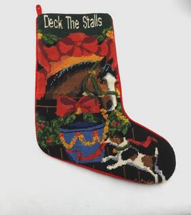 Rn-33649 Millers Vintage Christmas Stocking Needlepoint Horse Barn Deck The Stalls Equestrian
