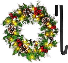 Milukon 717019240722 Christmas Wreath For Front Door 18inch Pre-lit Artificial Xmas With H