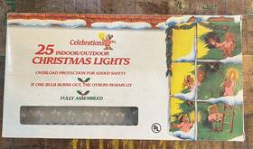 97420 Minami Celebration Corporation Vintage Celebrations 25 Indoor Outdoor Christmas Lights Clear Tested Nos