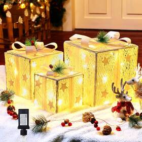 Dmo-s-60 Minetom Set Of 3 Lighted Gift Boxes Christmas Decorations Foldable Star White