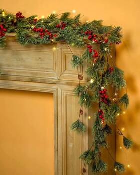 Misspin 711181711851 2 Pack Christmas Garland With Lights Total 12ft Smokey Pine Red 8