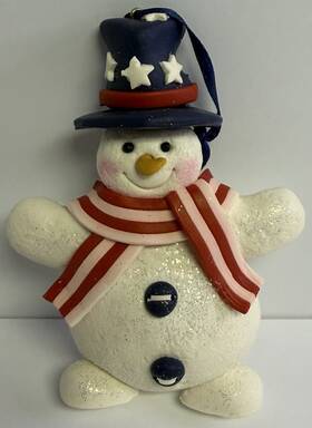 973412 Mitchell Import Co. Patriotic Snowman Ornament Usa Red White Blue Christmas