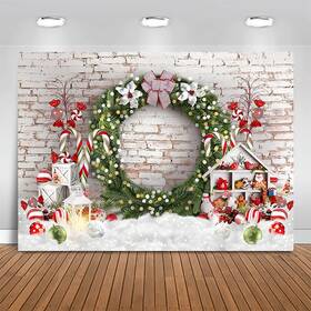 Htay-vinyl-1891 Mocsicka Christmas Backdrop Large Merry Xmas White Brick W