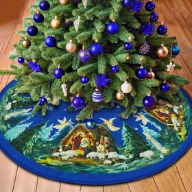 Mocsicka Xmastree-skirt-0463 Christmas Tree Skirt 48 Inch Christianity Birth Of 48x48 Blue