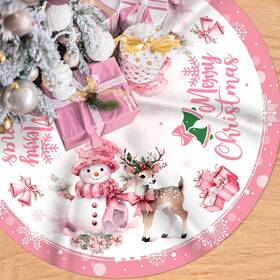 Christmas-0001 Mokeja Party Pink Christmas Tree Skirt Merry Decoration Snowman 48 Inches