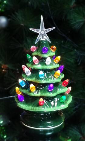 Nm-xcn19809 Moments In Time Ceramic Lighted Christmas Tree By 9 Inch Green Led Prelit With