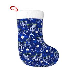 Mpruiu 786179298770 Happy Hanukkah Christmas Stocking Shining With Menorah Blue Jewish Cha