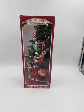 Mr. Christmas 051053102777 90th Aniversary 2023 Tree Trimmers Light Up Elves On Ladder