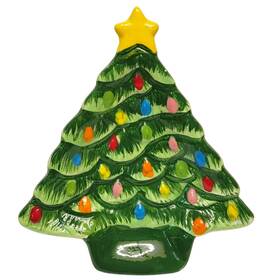 Mr. Christmas 051053120542 Tree Trinket Tray Retro Ceramic Green Multi 6 Inch Holiday Gift Decor