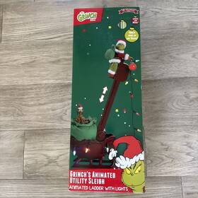 Mr. Christmas 051053136017 Grinch 35 Inch Animated Utility Sleigh Decoration Climbs Ladder Led Light