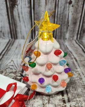Mr. Christmas 051053194437 Ceramic Tree Ornament With Lights Timer Gift Bag Nwt