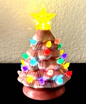 Mr. Christmas 051053241445 Lit Nostalgic Mini Pink Ceramic Tree Ornament