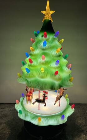 Mr. Christmas 051053275631 15 Inch Blow Mold Animated Lighted Tree Carousel Santa Reindeer