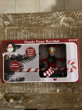 Mr. Christmas 051053304645 Motion Animated Tree Branch Acrobat Candy Cane Elf Red Spinning