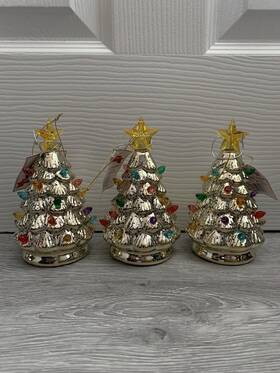 Mr. Christmas 051053702137 3 Set Electronic Lighted Tree Ornaments Gold Glass 5.5 Inch
