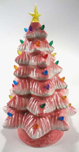 19310 Mr. Christmas Pink 16 Inch Led Retro Nostalgic Ceramic Tree Battery Timer