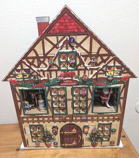 23977 Mr Christmas Mr. Advent House Animated 25 Musical Gift Doors Lights Original Box