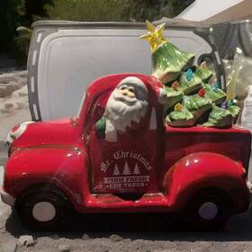 H223358 Mr. Christmas 10.5 Inch Ceramic Lit Nostalgic Pick Up Truck With Santa