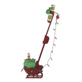 Mo13591 Mr. Christmas 25 Inch Animated Musical Led Grinch Utility Sleigh Tree Side Decor