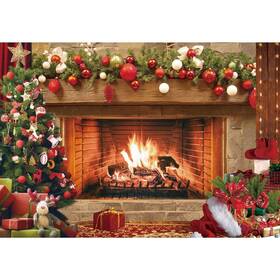 M-897-2 Msocio 8x6ft Polyester Fabric Christmas Fireplace Backdrop Vintage Xmas Tree Sock Ba