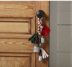 40060058s Mud Pie Silver Christmas Bells With Large Tassels And Rope Red White Green