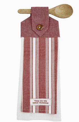 41500243t Mud Pie Christmas Red Striped Towel And Wooden Spoon Gift Set - Twas The Bite