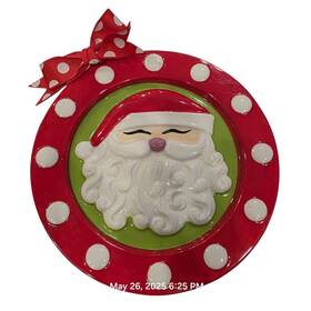 Mud Pie 718540845363 Christmas Santa Plate With Bow And Polka Dot Edges 8 Inch Cookies Salad Embossed