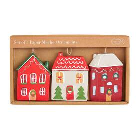 Mud Pie 718540875841 Paper Mache Home Christmas Ornament Set 3 1/2 Inch X 2