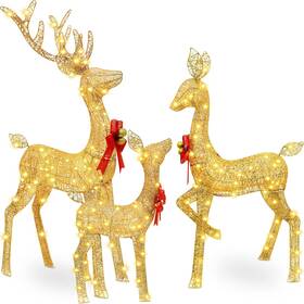 Cl-mudder-423353 Mudder 3 Pcs Christmas Lighted Reindeer Family 52 Inch 42 28 Big Gold