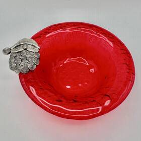 127186sa Mudpie Red Glass Pewter Santa Candy Bowl Or Snack Dish Holiday Christmas