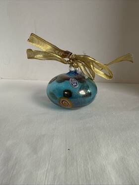 Fl021 Murano B Glassofvenice Glass Medium Millefiori Christmas Ornament - Blue Gold