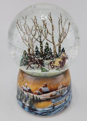 46071 Musicbox Kingdom 6 Inch Sleigh Ride Snow Globe Melody We Wish You A Merry Xmas