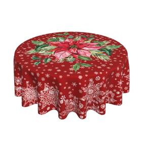 11556 Mutakin Christmas Flower Round Tablecloth 60 Inch Washable Reusable Decoration Table