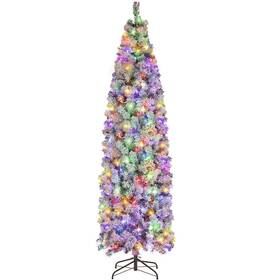 Dmi-300 Mvsrwll 7.5ft Prelit Flocked Pencil Christmas Tree Artificial Skinny Slim