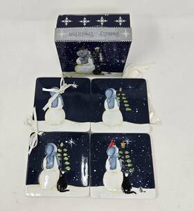 Mww Market 725734412386 Family Tradition - Snowman Tree Cat 4.5 Inch Mini Plates Christmas Star