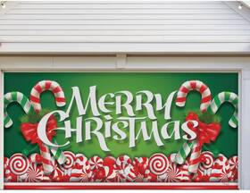 Ccc2c My Door Decor 7ft X 16ft Whimsical Candy Cane Christmas Garage Banner - Designed To Move