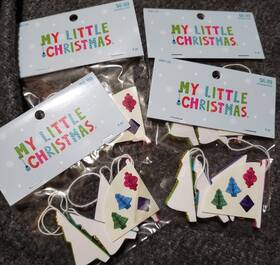 Hl9192719 My Little Christmas Lot Of 4 Miniature Paper Ornaments Dimensional Pink Purple