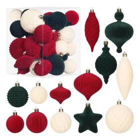 .n/a 445026636698 6.93 In Velvet Christmas Ornaments Set Flocked Shatterproof Coffee Beige Deep Gr
