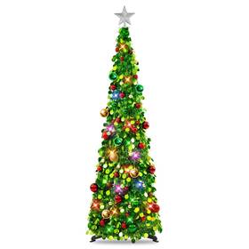 Sdj-sds-grn-1.5 N&t Nieting Pop Up Christmas Tree With Lights And 30 Balls 5ft Collapsible Green Tinsel Ch