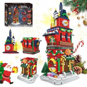 C0275 Nafonru Christmas Countdown Tower House Building Toys - Led Light Village H